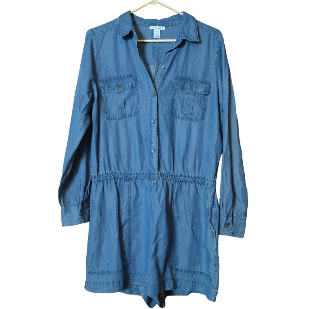 Daily Ritual Women's Size 10/14/42 Long Sleeve Button Romper  Casual Classic